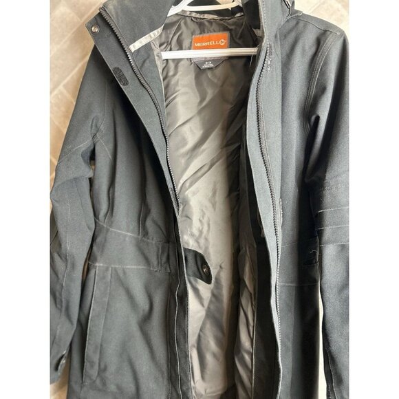 Merrell Opti Warm Shell Black Jacket Womens Medium Long Parka Hooded Waterproof - Picture 6 of 10